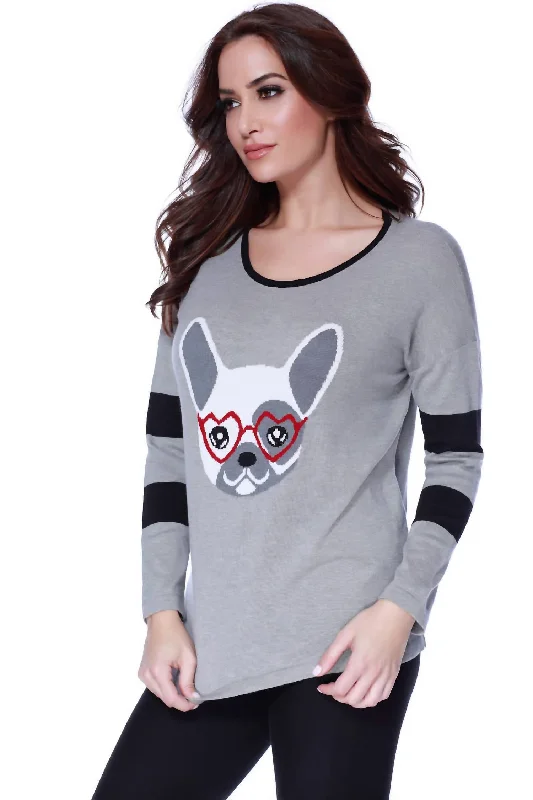 Weekend Sale Frenchie Love Pullover In Gray Multi