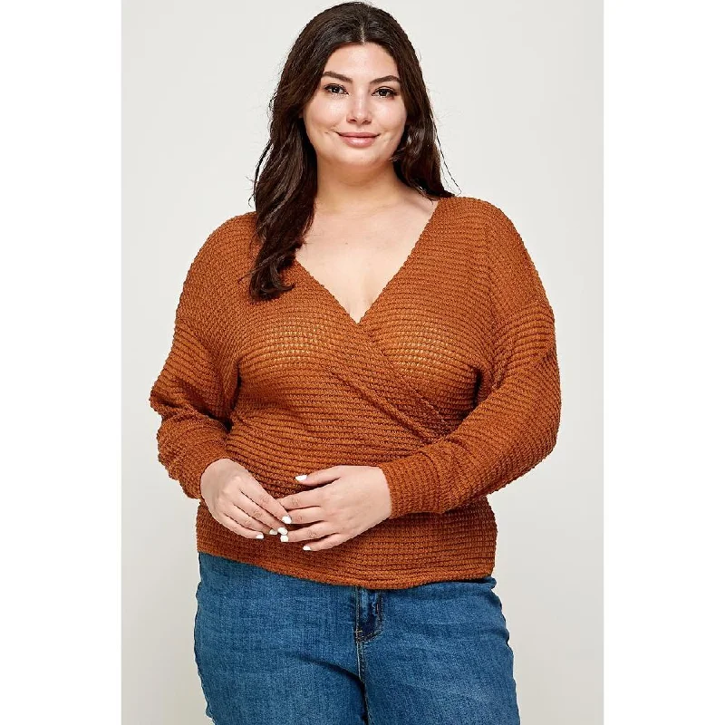 Relaxed Style Plus Size Textured Waffle Sweater Knit Top