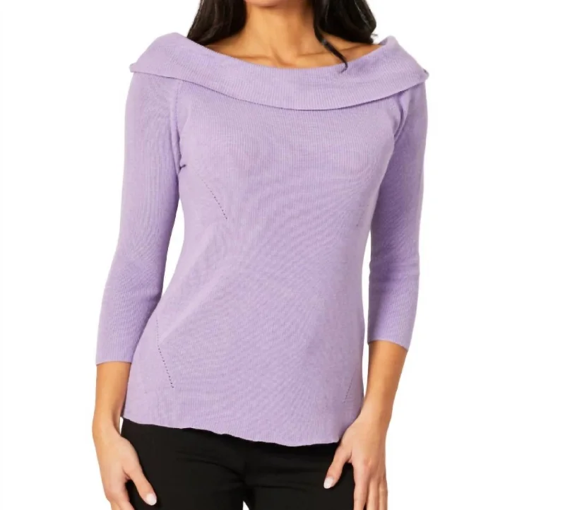 Versatile Women's Fashion Off The Shoulder Ribbed Detail Top In Lilac