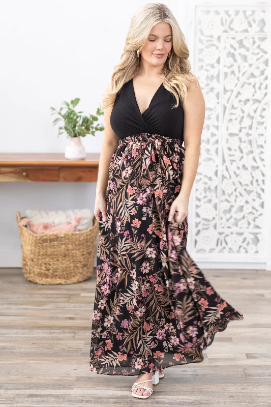 Latest Trends Black Chiffon Sleeveless Maxi Dress