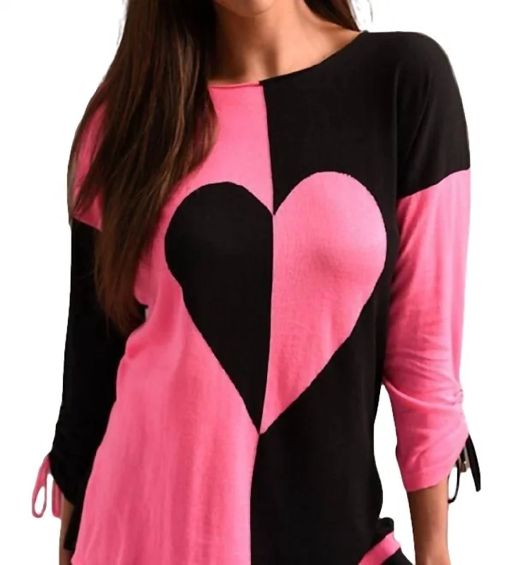 Laid-Back Elegance Heart Sweater In Black Multi