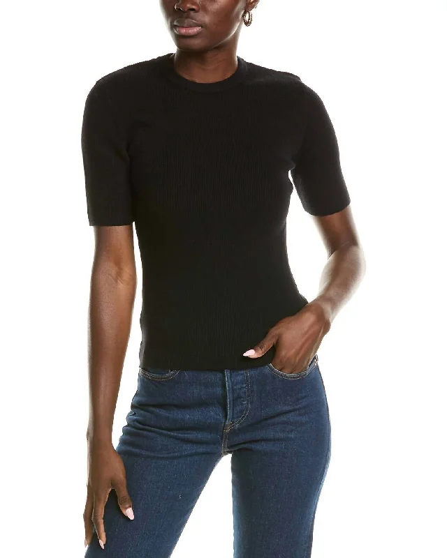 Trendsetter's Closet Salma Ribbed Short Sleeve Sweater In Black