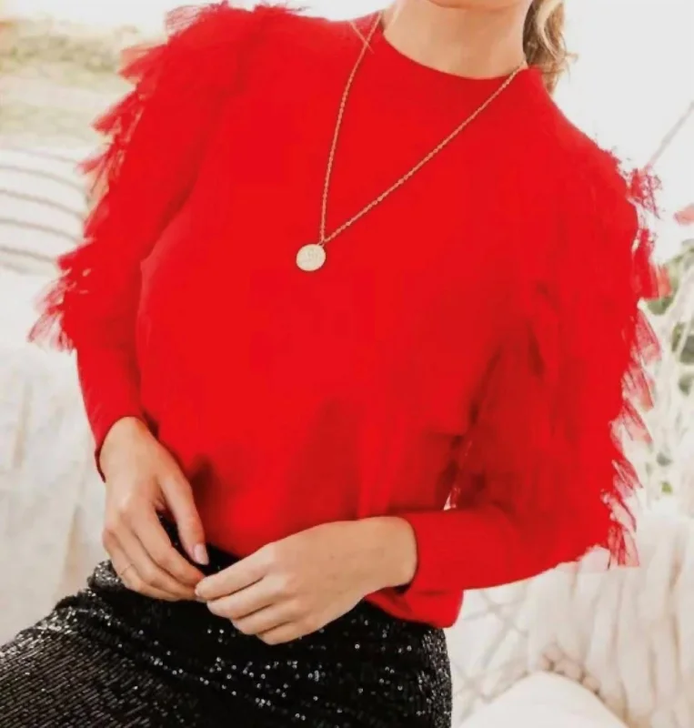 Sporty Streetwear Lace Detail Sweater In Red