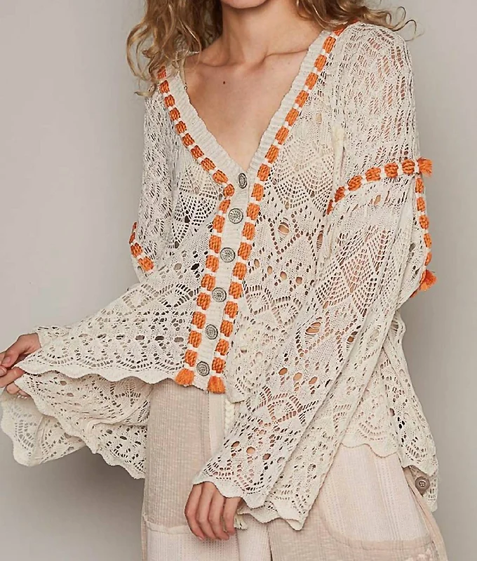 Luxury Fashion Oversized Rope Trim Cardigan In Natural