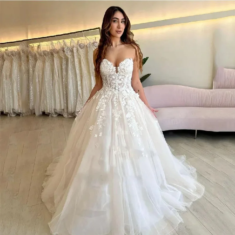 Workwear Fashion for Women Sexy Princess Wedding Dresses Sweethearts Strapless Flowers Appliques Corset Bridal Gowns Vestido De Novia Customized