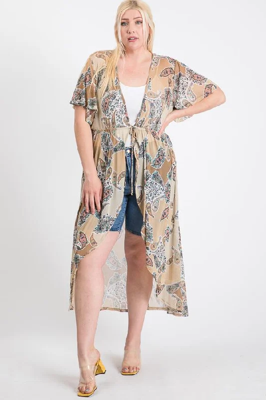 Chic And Comfortable Short Sleeves Long-line Printed Mesh Open Cardigan