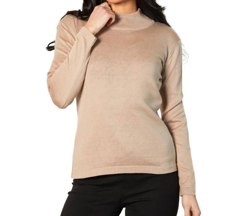 Style Your Wardrobe Mock Neck Long Sleeve Top In Sand