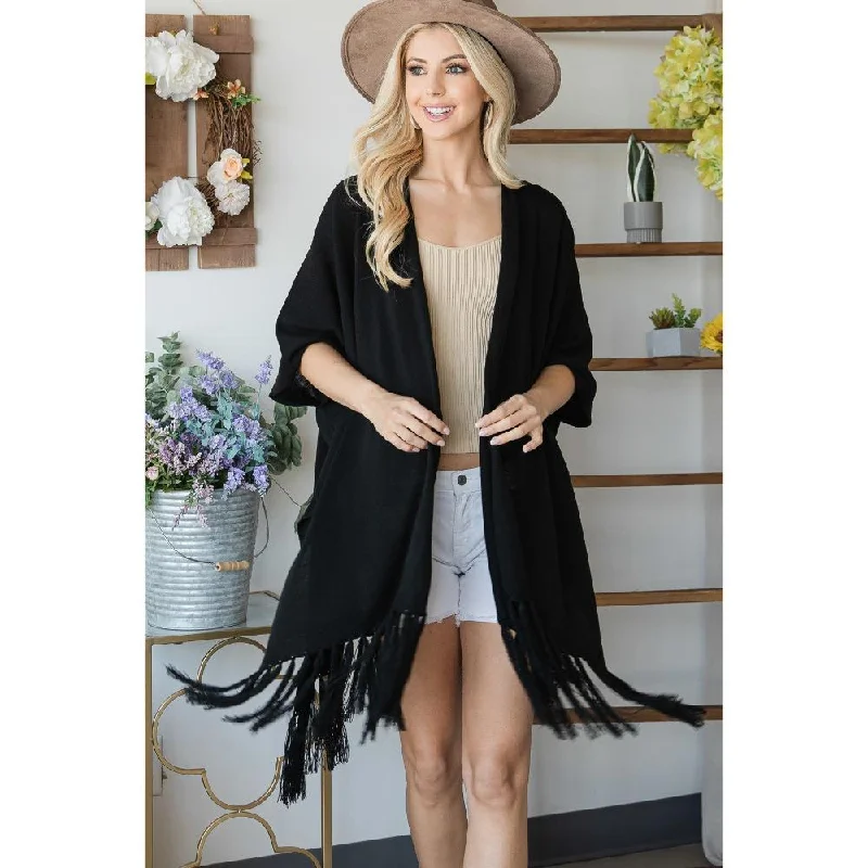 Seasonal Picks Draped Poncho Cardigan With String Detail