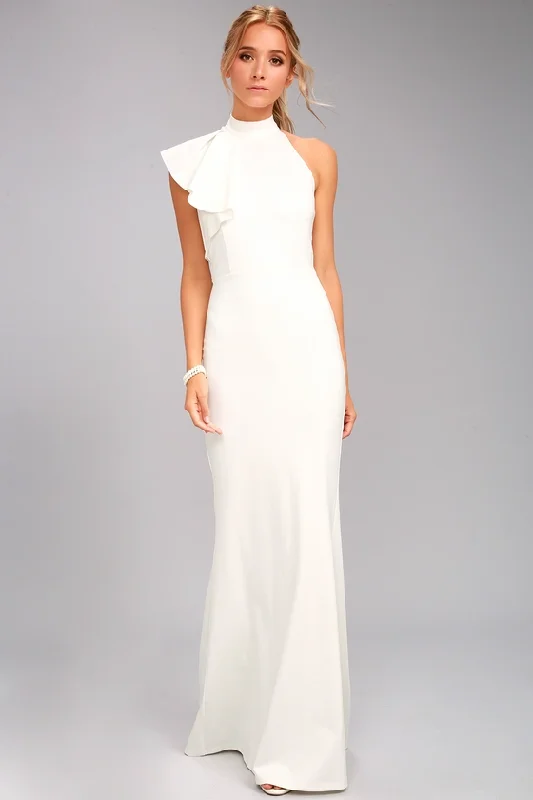 Chic Wardrobe Margaux White One-Shoulder Maxi Dress