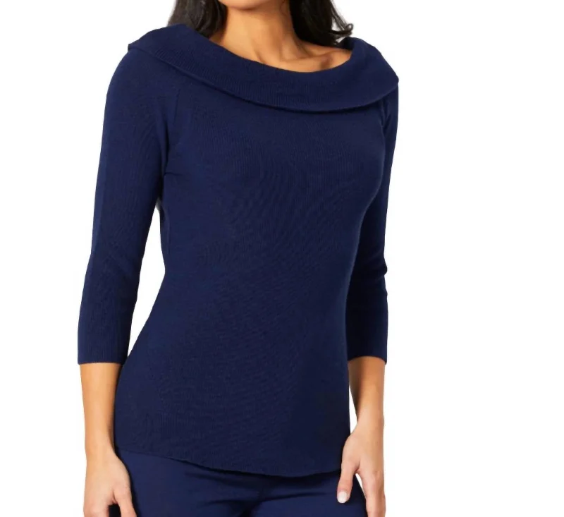 Hot Picks Off The Shoulder Ribbed Detail Top In Navy