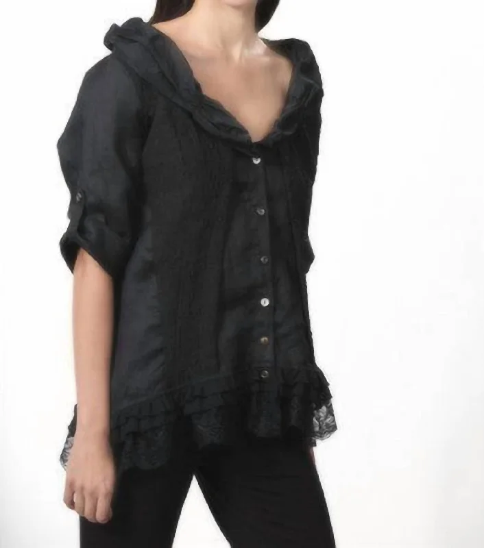 Woman Clothing Lace-Trim Faux Layered Cardigan In Black