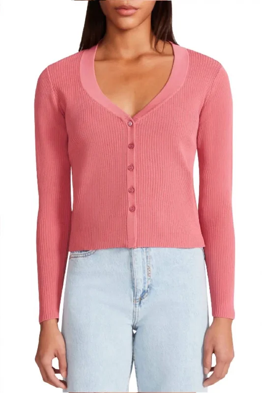 Trendy Fashion For Women Button Up Cardigan In Pink