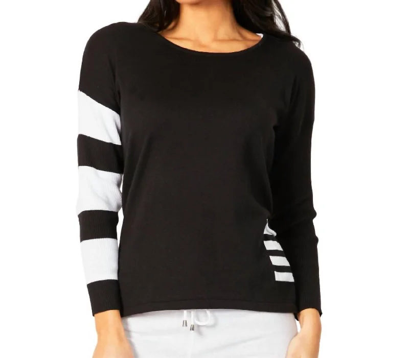 Explore What's New Crew Neck Stripe Arm & Pocket Top In Black