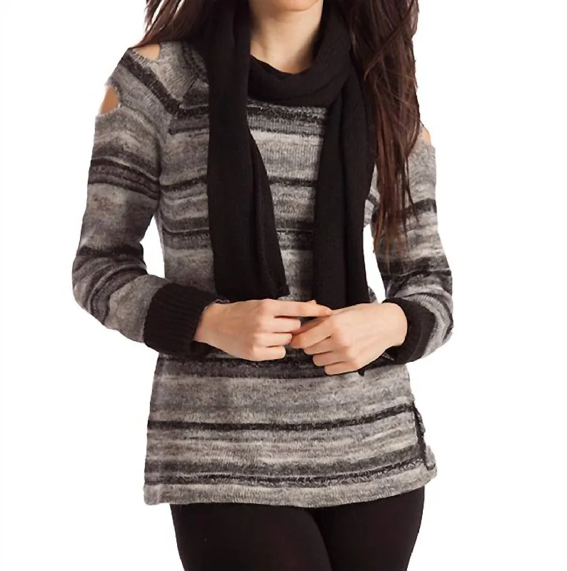 Holiday Gift Guide Sale Bethany Striped Sweater W/ Scarf In Black Multi