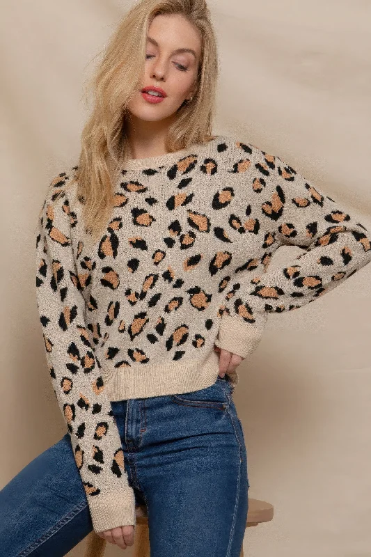 Top Deals Long Slv Animal Jacquard Sweater