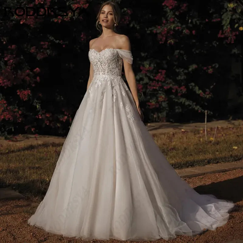 Unbeatable Prices Sweetheart Off-Shoulder Wedding Dress For Women Elegant Tulle A-Line Bridal Gown Sexy Backless Vestidos Novias Boda