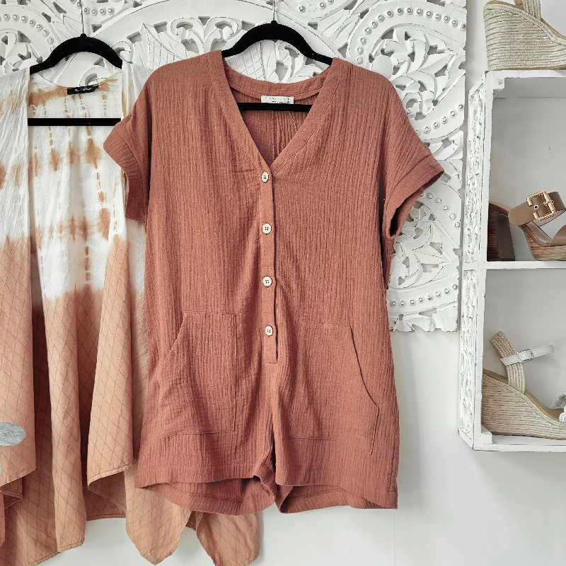 Trendy Street Style Relaxed Perfection Romper in Rust