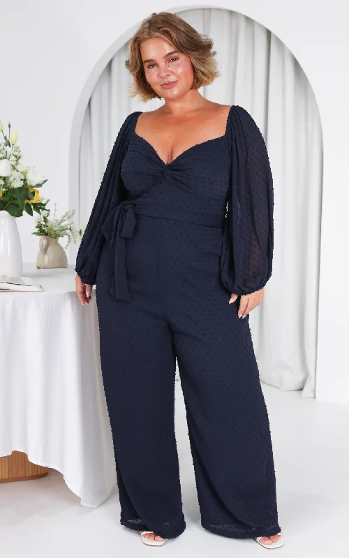 High-End Women's Apparel Harry Wide Leg Jumpsuit - Navy Texture