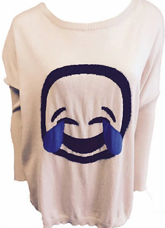 Comfortable Clothes Cryin Laughter Emoji Top In Stone/black