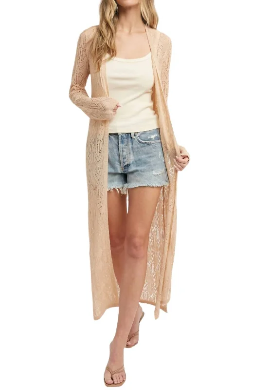 Chic Trend Collection Pointelle Knit Duster In Beige