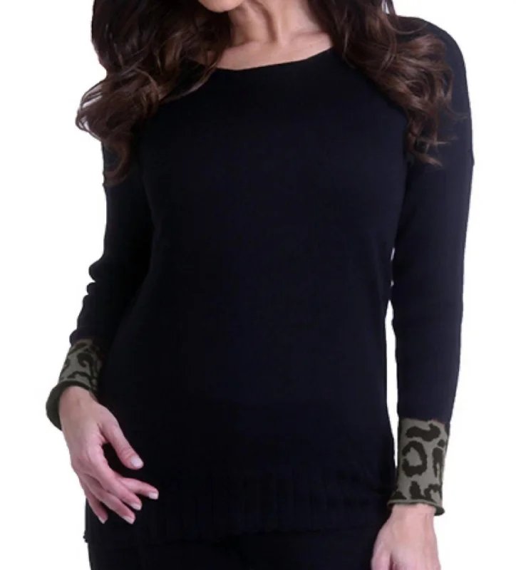 Trendy Boutiques Online Leopard Sleeve Sweater In Black/gray