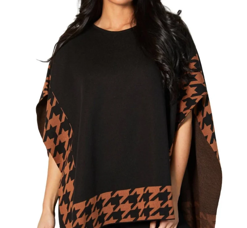 Odd Size Clearance Sale Houndstooth Poncho In Black/combo