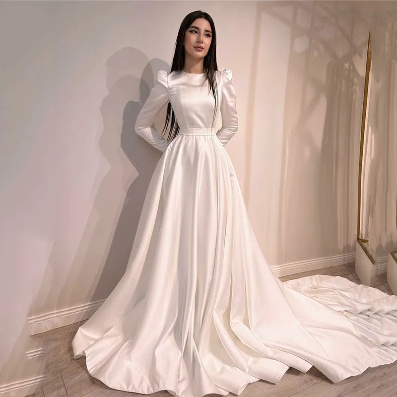 Outfits Ideas Ivory Muslim Wedding Dresses A Line Long Sleeve Bride Dress Classic Sleeveless Elegant Floor Length Wedding Gowns