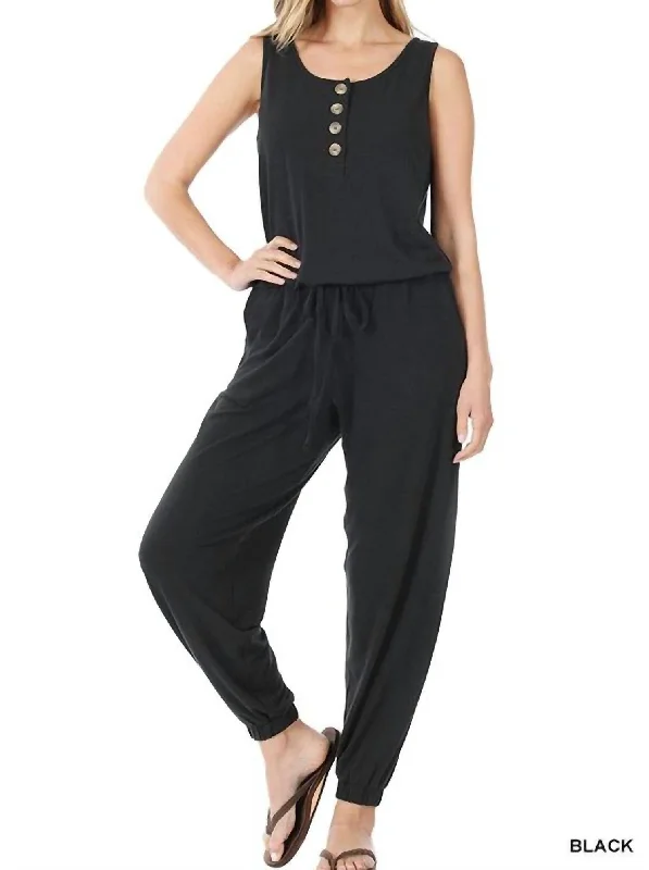 Attire Sale Sleeveless Jogger Jumpsuit In Black