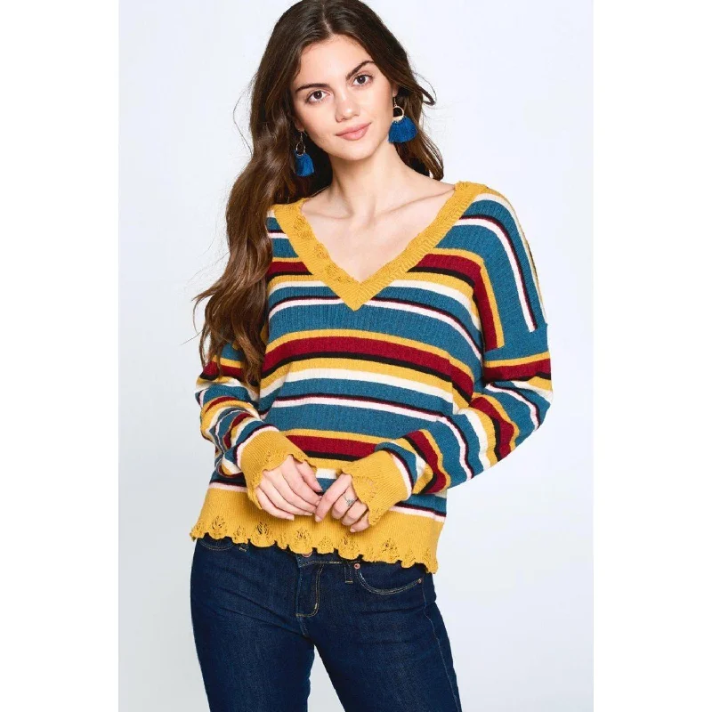 All Season Basics Discount Multi-colored Variegated Striped Knit Sweater