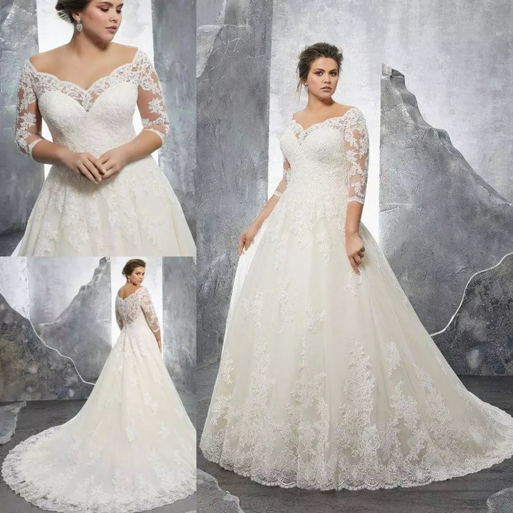 Clothes For Woman Plus Size Wedding Dress Women Sweetheart A-line Off The Shoulder Half Sleeves Vestido De Novia Elegant Lace Applique Court Train