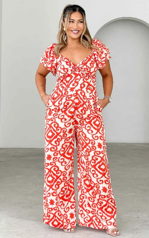 Flash Discount Harley Wide Leg Jumpsuit - Orange Print