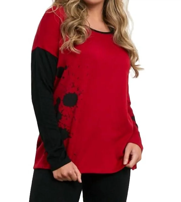 Sophisticated Style Splatter Color Block Crew Sweater In Fire Combo