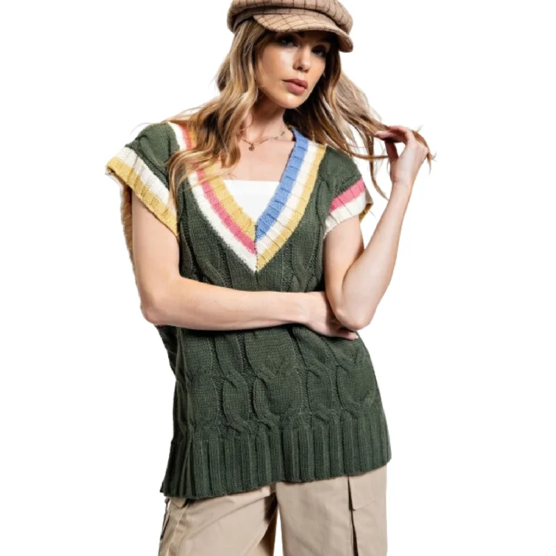 Women's High Street Fashion Multi Color Knitted Sweater Vest