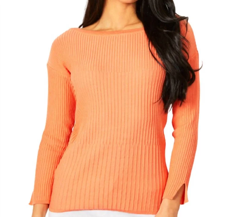 Women's Street Style Casual Wear Ribbed Crew Neck Top In Melon