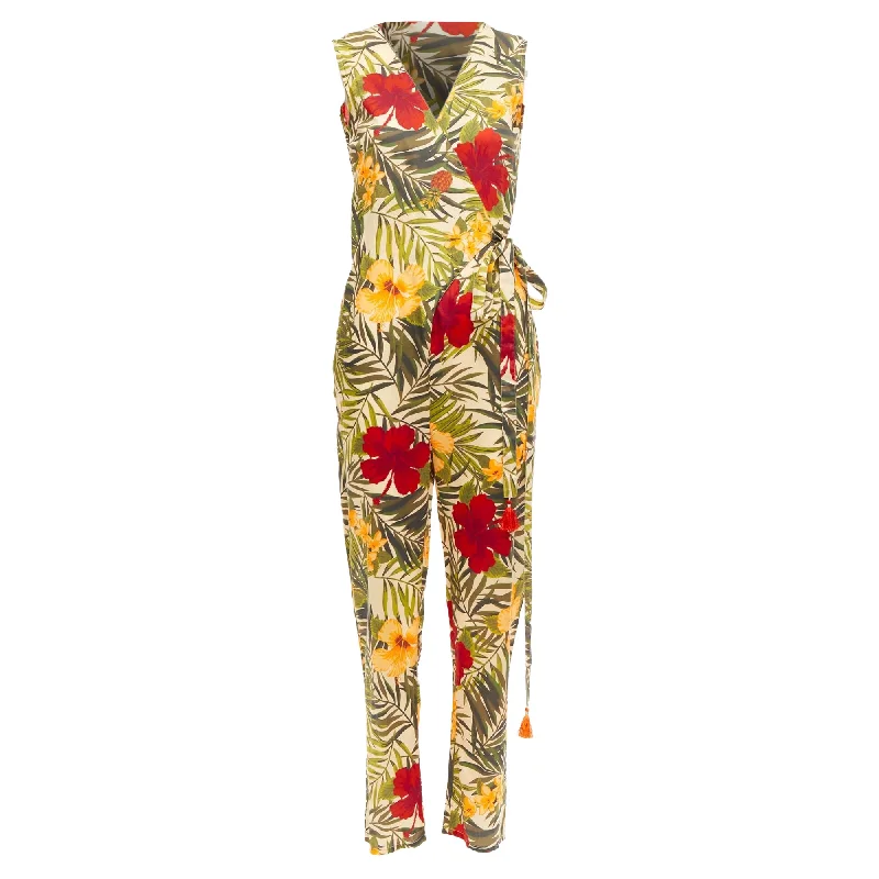 Early Bird Offer Miguelina tropical floral print wrap jumpsuit