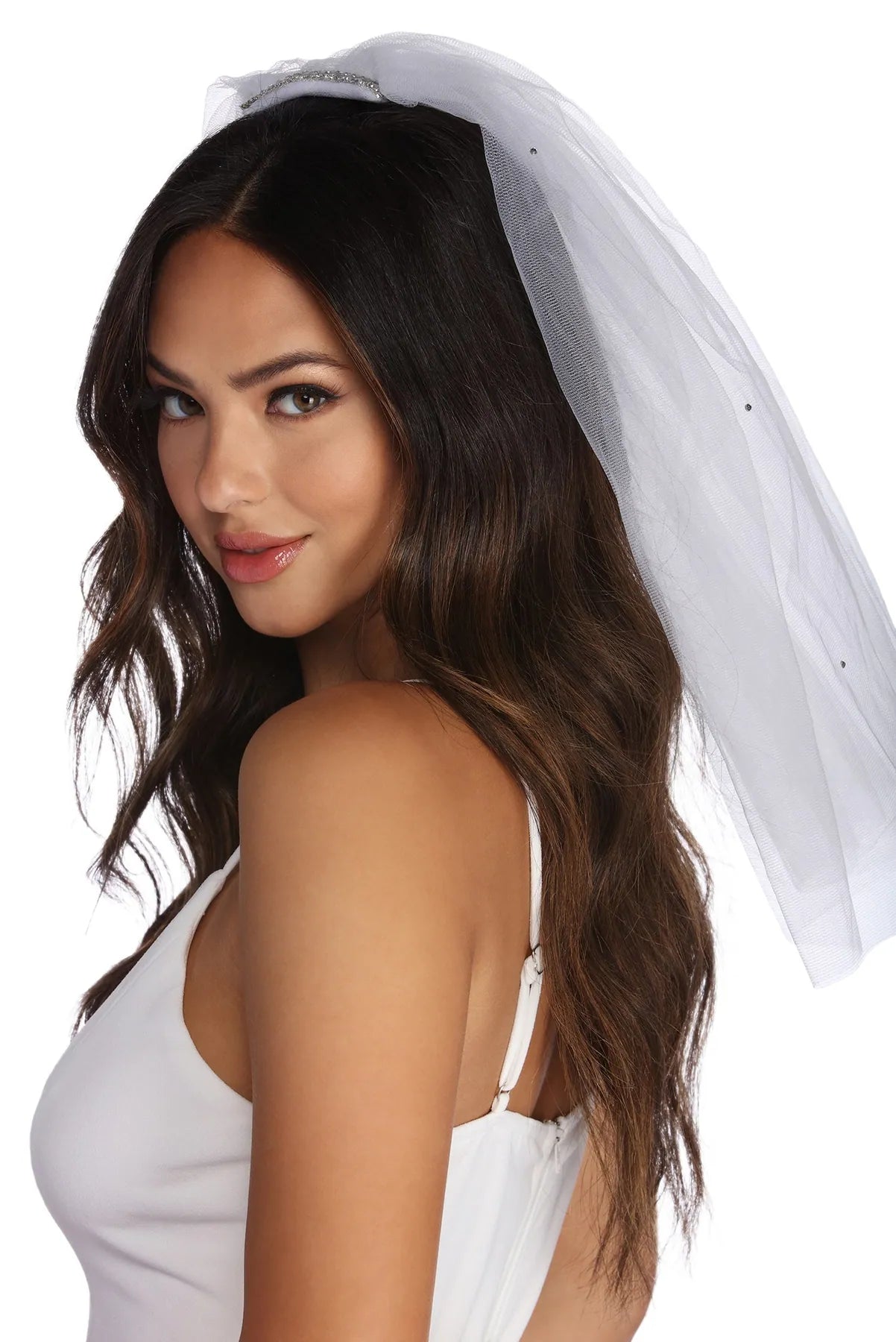 Modern Women's Wardrobe Essentials Rhinestone Trim Veil