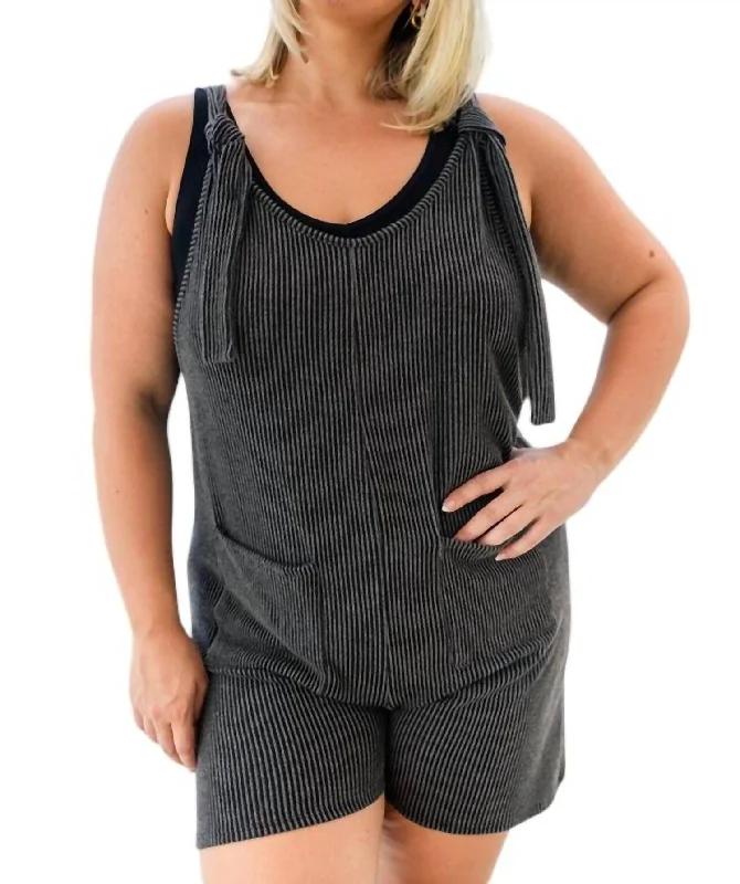 Sale On Clothing Ribbed Romper With Tie Tank Sleeves In Dark Grey