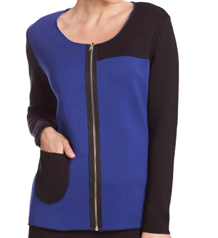 Women's Clothing Brands Stitch Detail Reversible Cardigan In Black/cobalt