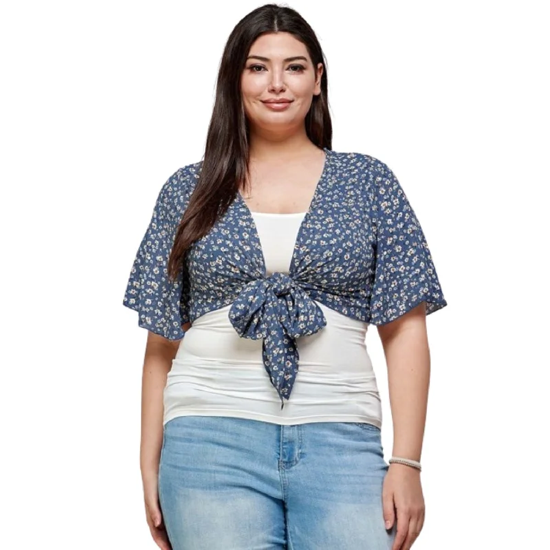 Chic Wardrobe Plus Size Ditsy Floral Print Cropped Bolero Cardigan