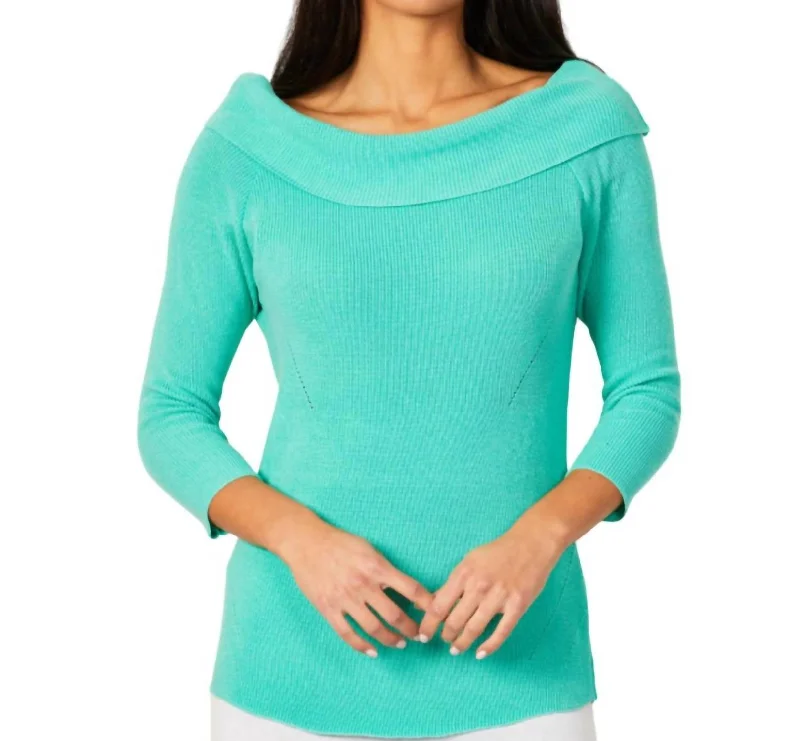 Women's Fashion Clothing Off The Shoulder Ribbed Detail Top In Mint