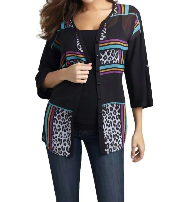 Bold Fashion Wild Hues Long Cardigan In Black Multi