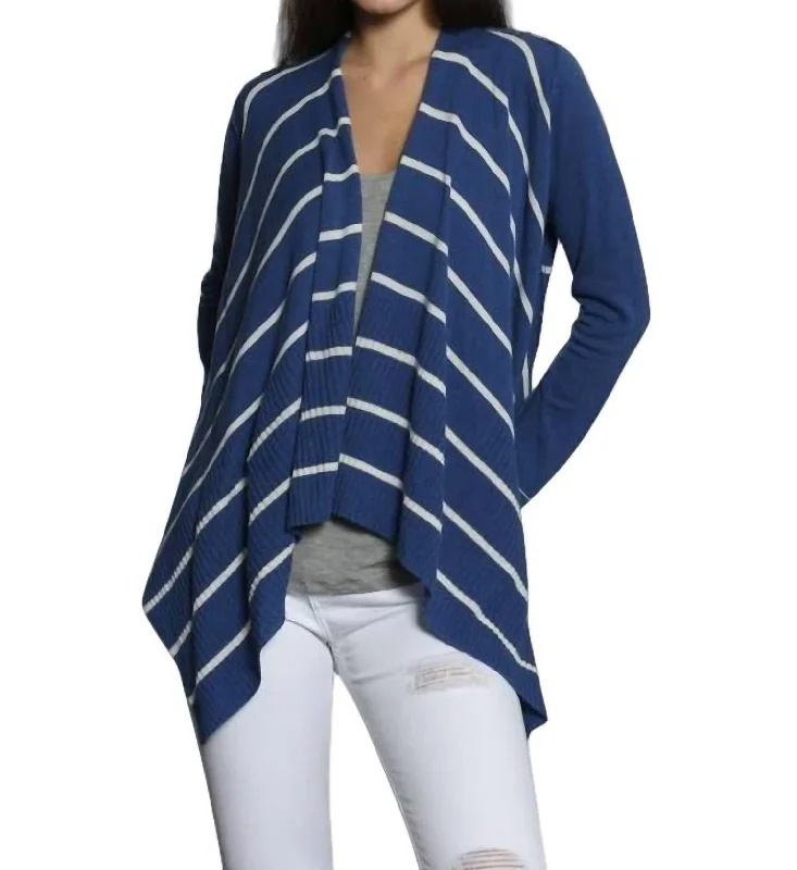 Fashion Forward Luxe Cover Up Cardigan In Navy/white