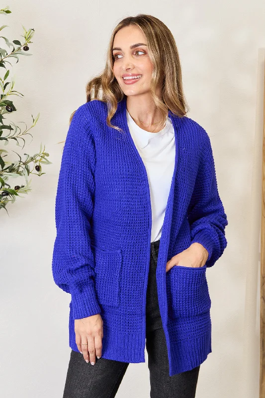 Trend Alert Full Size Waffle-Knit Open Front Cardigan