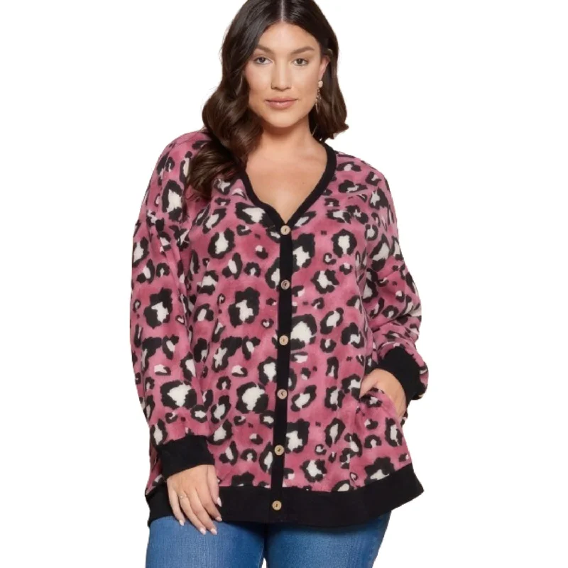 Attire Sale Plus Size Cozy Animal Mir Print With Brush Button Up Cardigan