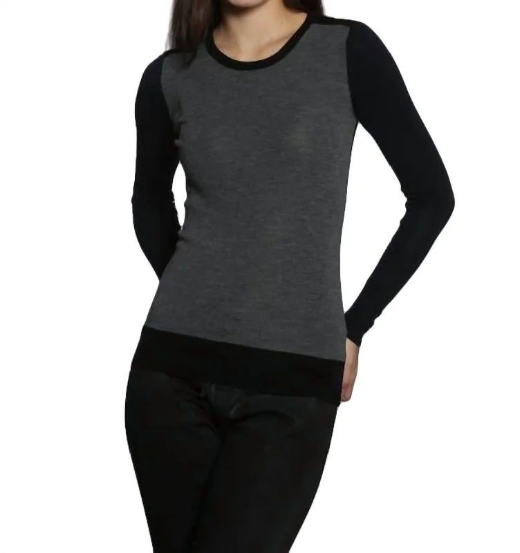 Vibrant Femme Fashion Skinny Rib Crew Pullover In Grey/navy