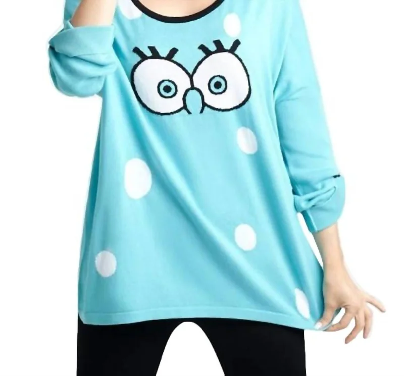 Online Impressions Boutique Cartoon Graphic Sweater In Turquoise/white