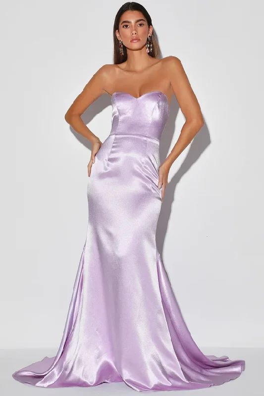 Women Fashion Remember This Moment Lavender Satin Strapless Mermaid Maxi Dress