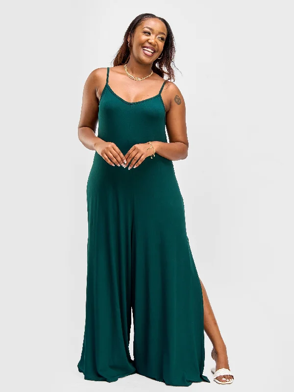 Limited Time Offer Vivo Essentials Lounge Jumpsuit with Slits - Dark Green