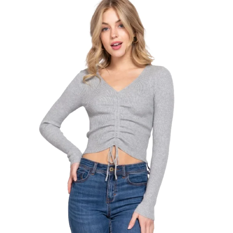 Flash Sales V-neck Shirring Tie Detail Sweater