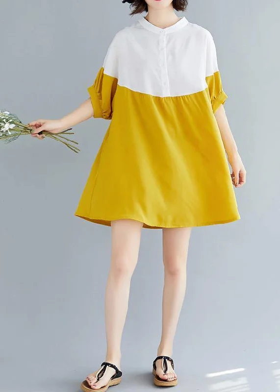 Women's Street Style Casual Wear French yellow chiffon dresses Women Fashion o neck patchwork Traveling Summer Dresses